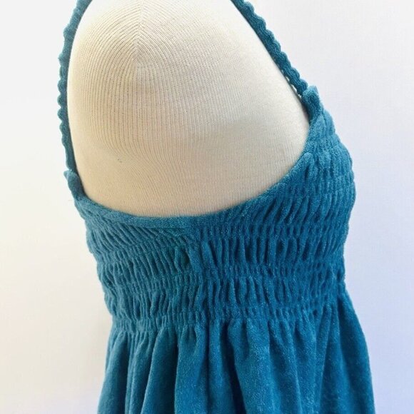 NWT SO Juniors Pullover Terry Cloth Smocked Peplum Turquoise Shirred Tank Large - Picture 9 of 12